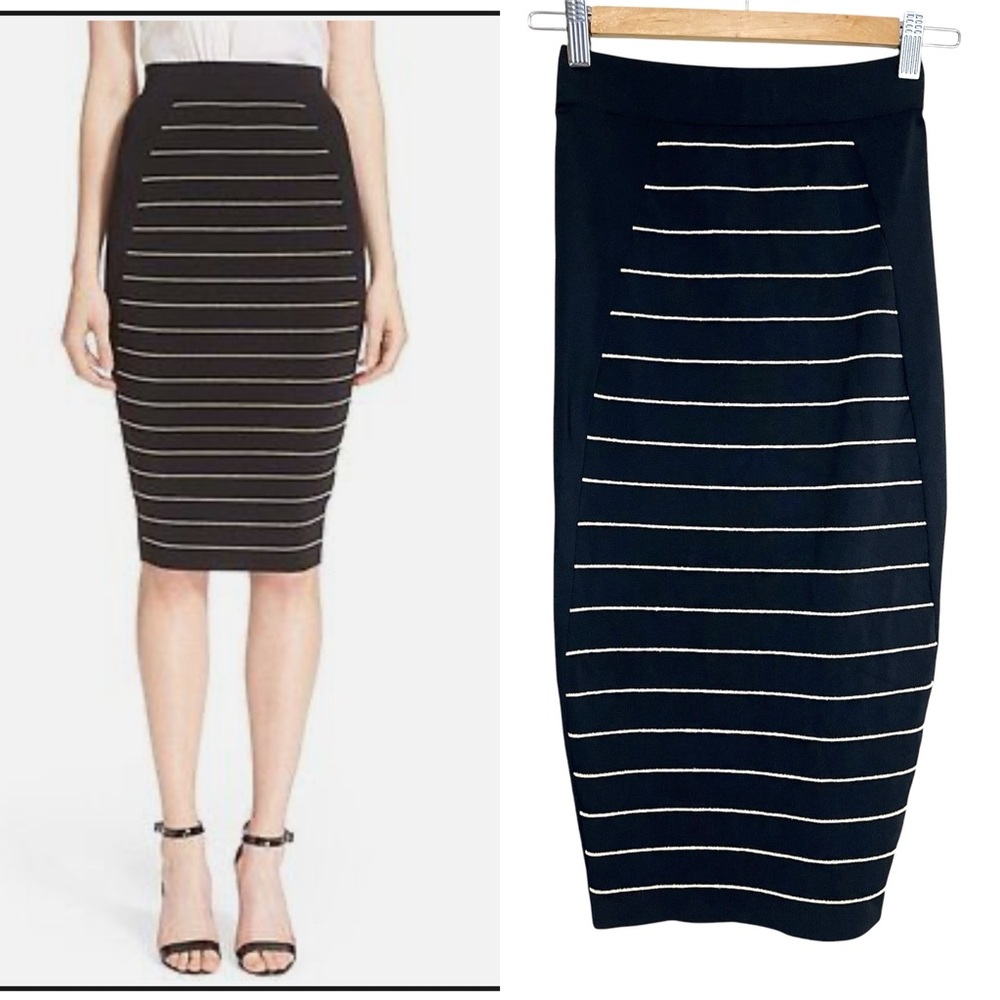 Ted Baker London Shelpa Metallic Gold Stripes Fitted Midi Pencil Skirt